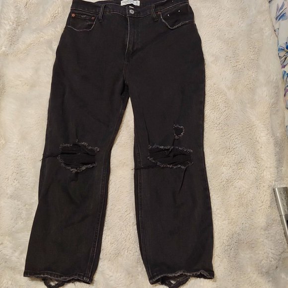 Abercrombie & Fitch Denim - Abercrombie & Fitch curve love black distressed ultra highrise straight leg